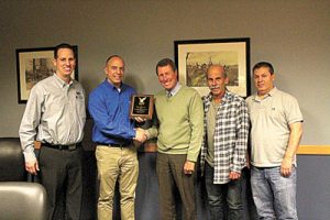 Accepting the award (L-R): Michael Peluso and Eric Johannesen from Duro Dyne, with Bob Engel Jr., Don Lelievre and Victor Conceicao from API of NH.