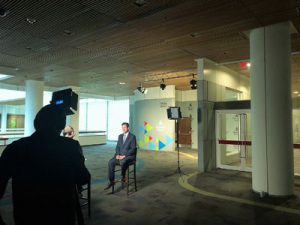 Patrick Murphy, vice president of Business, Sales and Economic Development at Alabama Power being interviewed for video to be used during the awards ceremony.