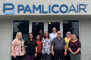 Kristen Bachelor, Katherine Rivera, Sailaja Gidda, Reggie Durham, Linda Spain, Bruce Baker, Ron Abel, Marlyss Abel and Leslie Hoggard at the Wilson, N.C. manufacturing plant.