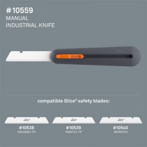 Manual industrial knife with compatible blades.